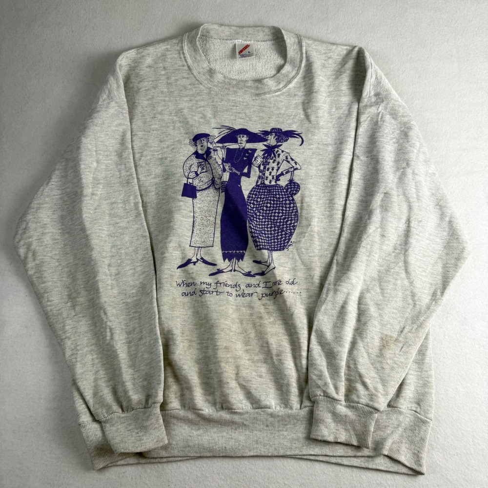 Vintage Jerzees Made in USA Graphic Sweatshirt Grey Purple Large Wear Purple